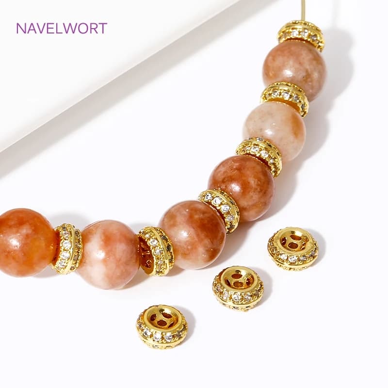 Perline di separazione con zirconi intarsiati placcati in oro 18 carati Perline sfuse Perline distanziatrici rotonde in ottone per gioielli fai da te che fanno risultati di accessori