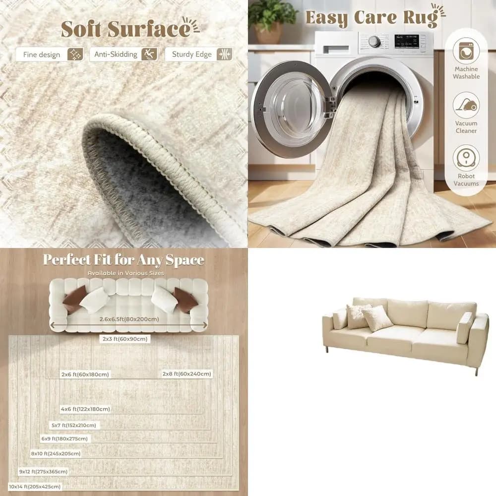 Tappeti Marocchini Geometrici Boho 6x9 - Lavabili, Antiscivolo, Resistenti alle Macchie per Soggiorno, Camera da Letto, Sala da Pranzo e Ufficio Domestico (B