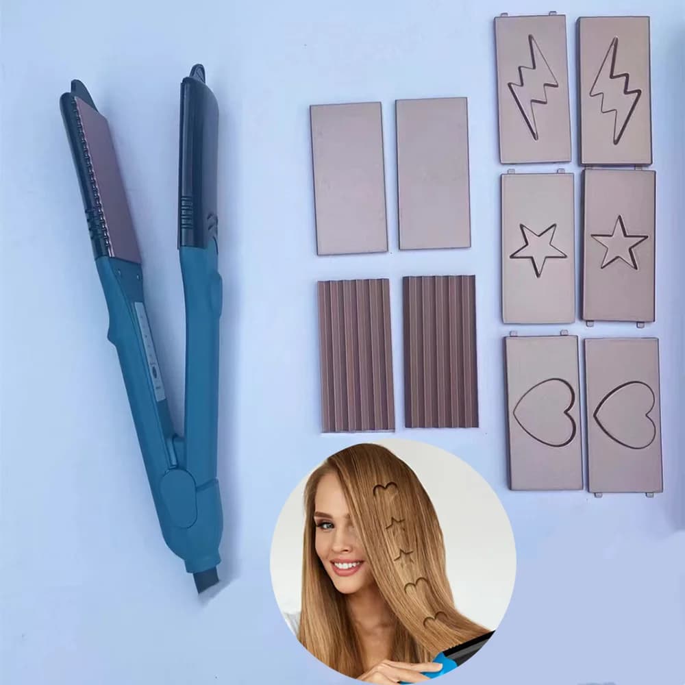 Ferro da stiro piatto in ceramica Waver Styling Pinza per piegare Perm 5 piastre diverse Piastra per ferro da goffratura Piegatrice per capelli elettrica
