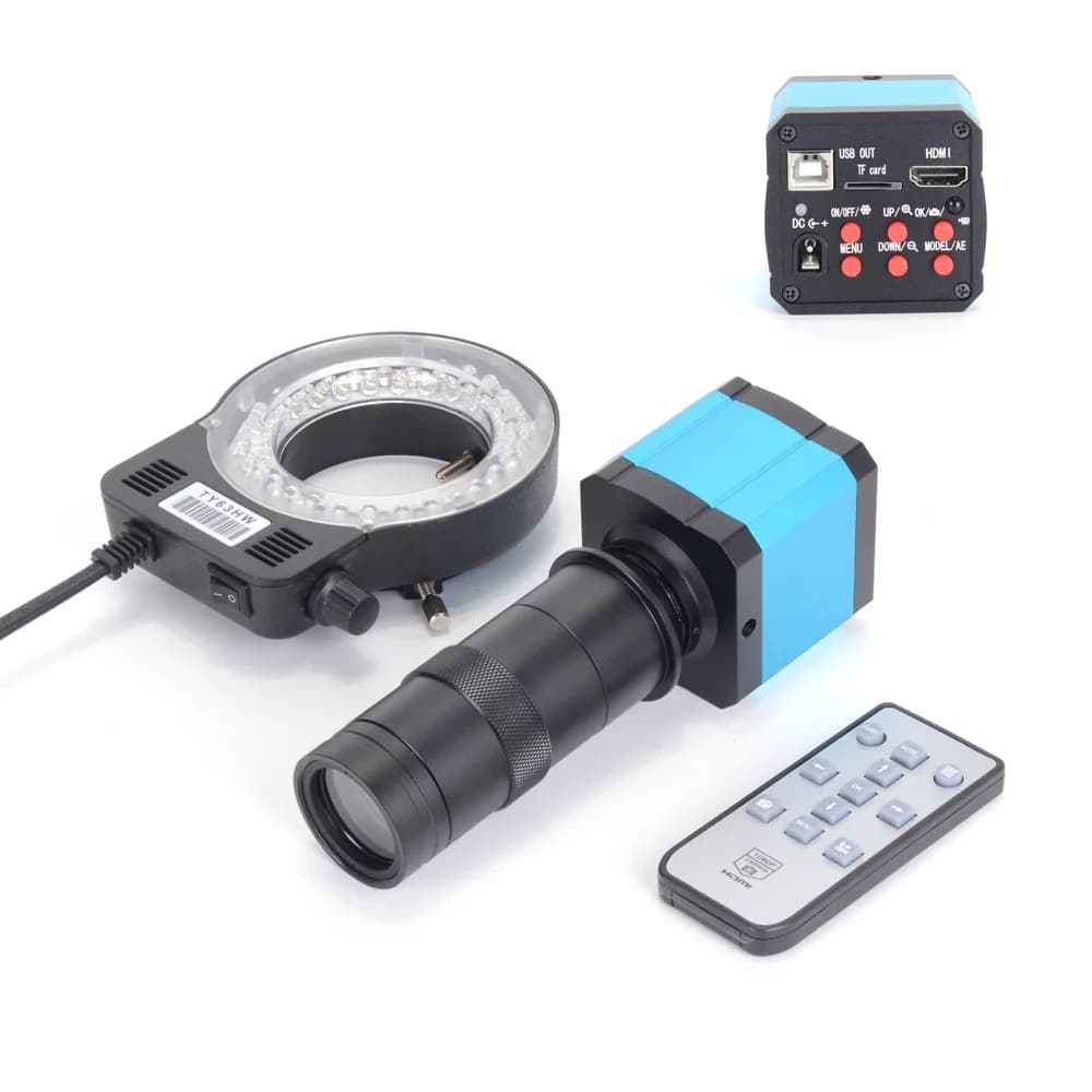 HAYEAR HD 2K 14MP 1080P HDMI Videomicroscopio digitale industriale Fotocamera CCD 100X C-Mount Obiettivo zoom 56LED Luce per saldatura PCB