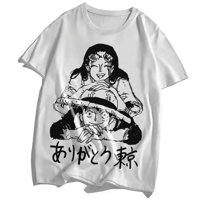 T-shirt estiva 2026 One Piece Luffy & Robin con stampa a tema "Thank You Tokyo" 100% cotone, vestibilità ampia, per uomo e donna, top coordinato genitore-figlio