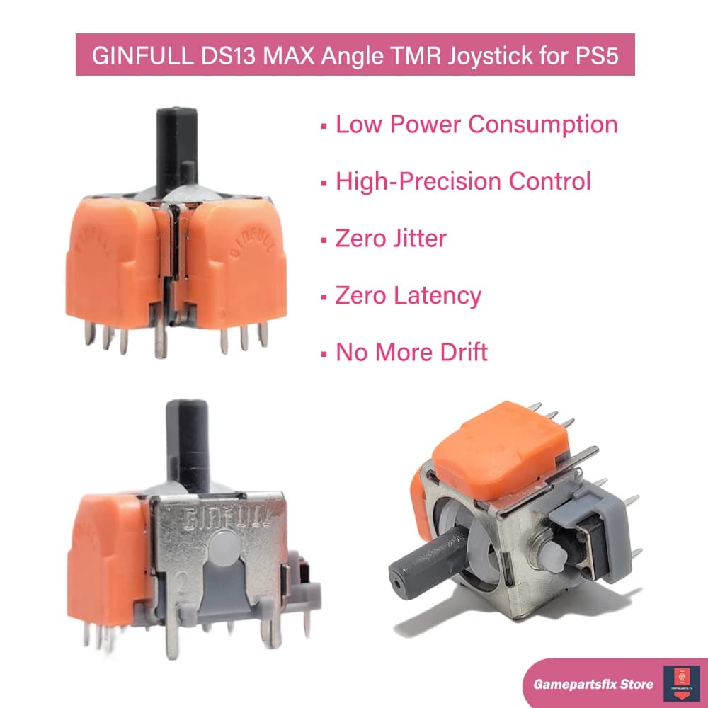 Joystick Elettromagnetico GinFull DS13 MAX Angle TMR per PS5, Levetta di Seconda Generazione con Resistenza Magnetica a Tunnel Migliorata