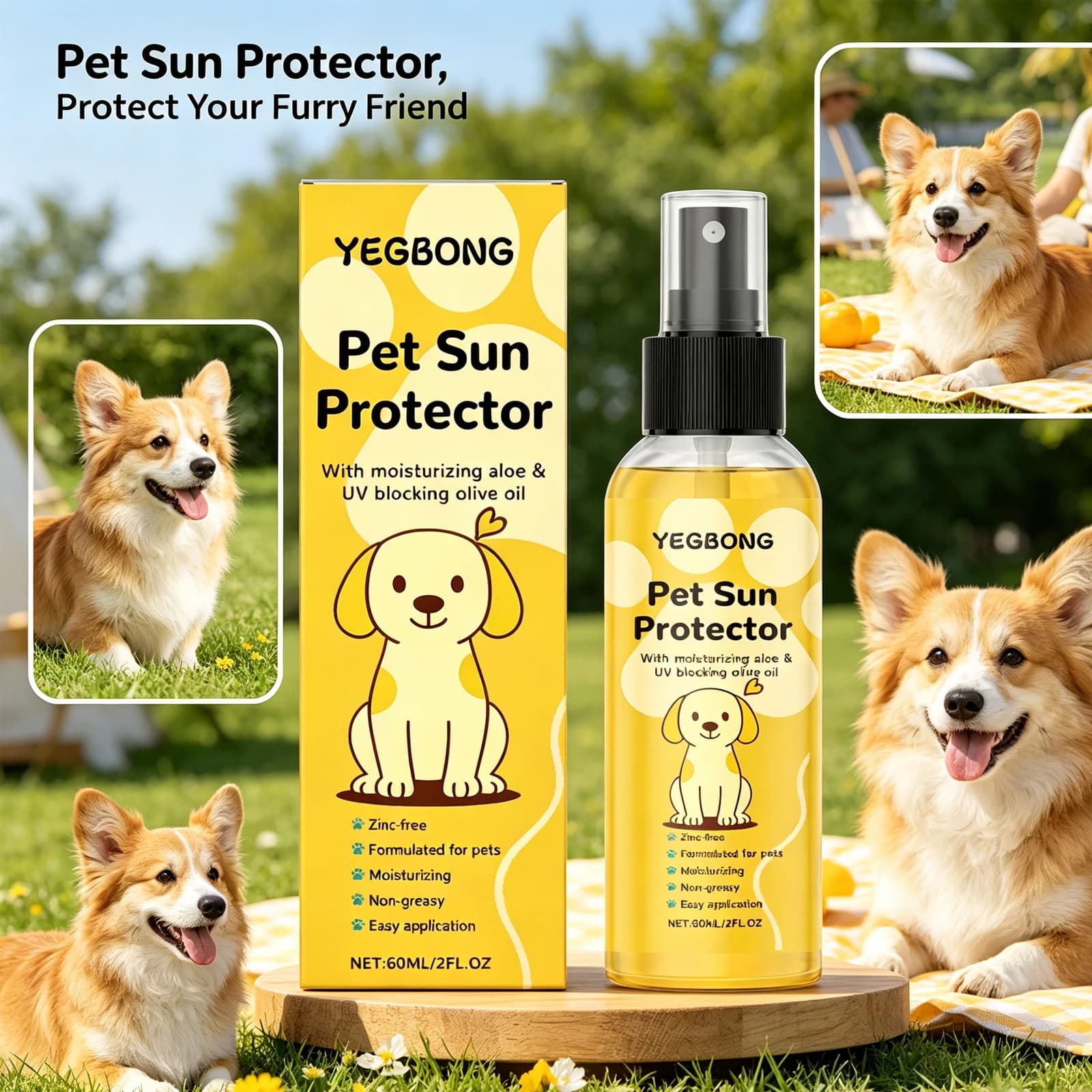 Spray solare per cani, protezione UV, idratante, per naso, orecchie, zampe, pelle sensibile, cura della pelle estiva per cani all'aperto