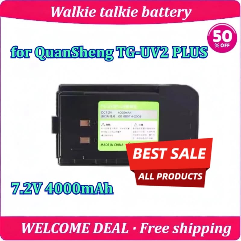 New for QuanSheng TG-UV2 PLUS Walkie Talkie Battery 7.2V 4000mAh Type-C Charging With Belt Clip Lithium Battery