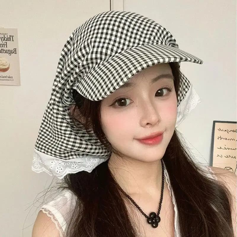 Cappello da donna coreano con visiera triangolare e cinturino, design pastorale per l'abbigliamento estivo da strada