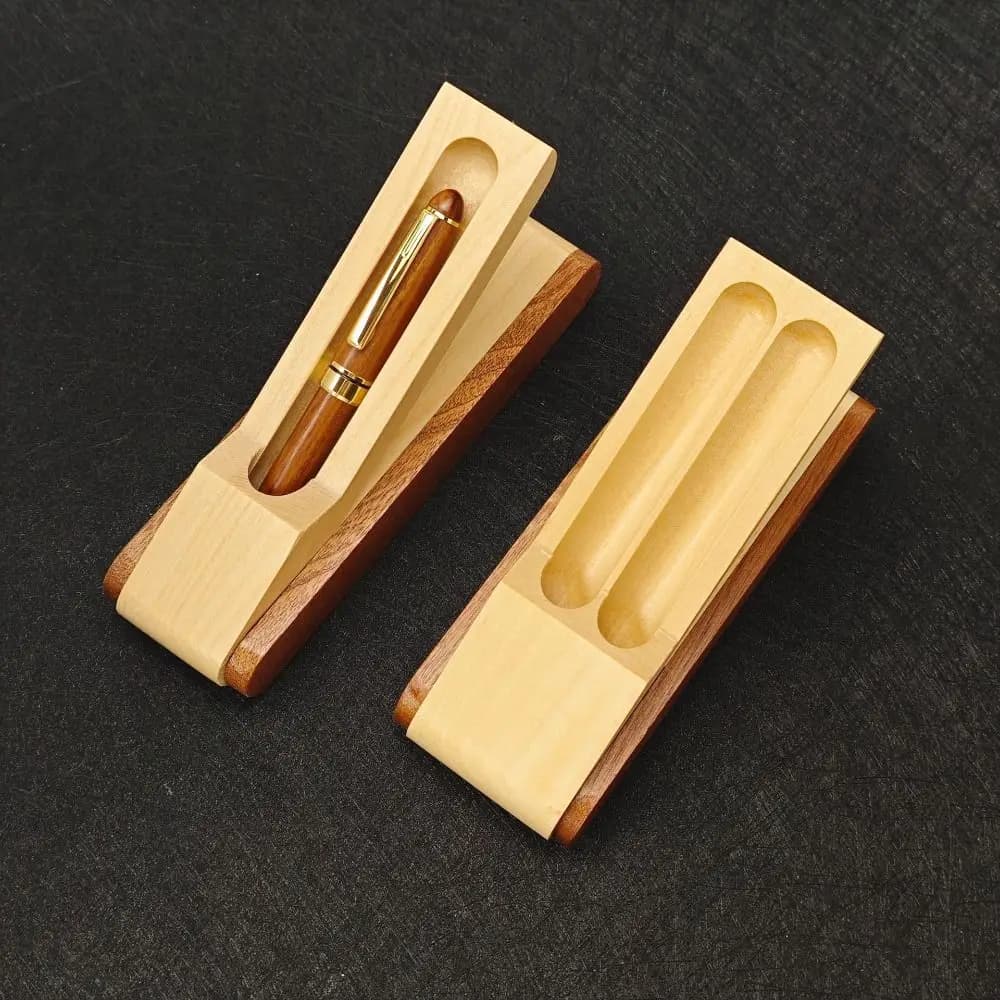 Foldable Wooden Pen Holder Desk Organizer Single Double Pen Display Stand Handmade Business Wooden Pen Box Stationery