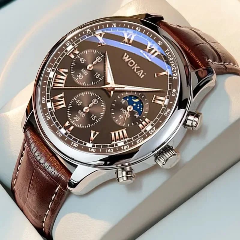 Luxury Brand Watches Men's Quartz Watch Faux Leather Strap Three Eye Fashion Wrist Watch Dropshipping Relogios Masculinos