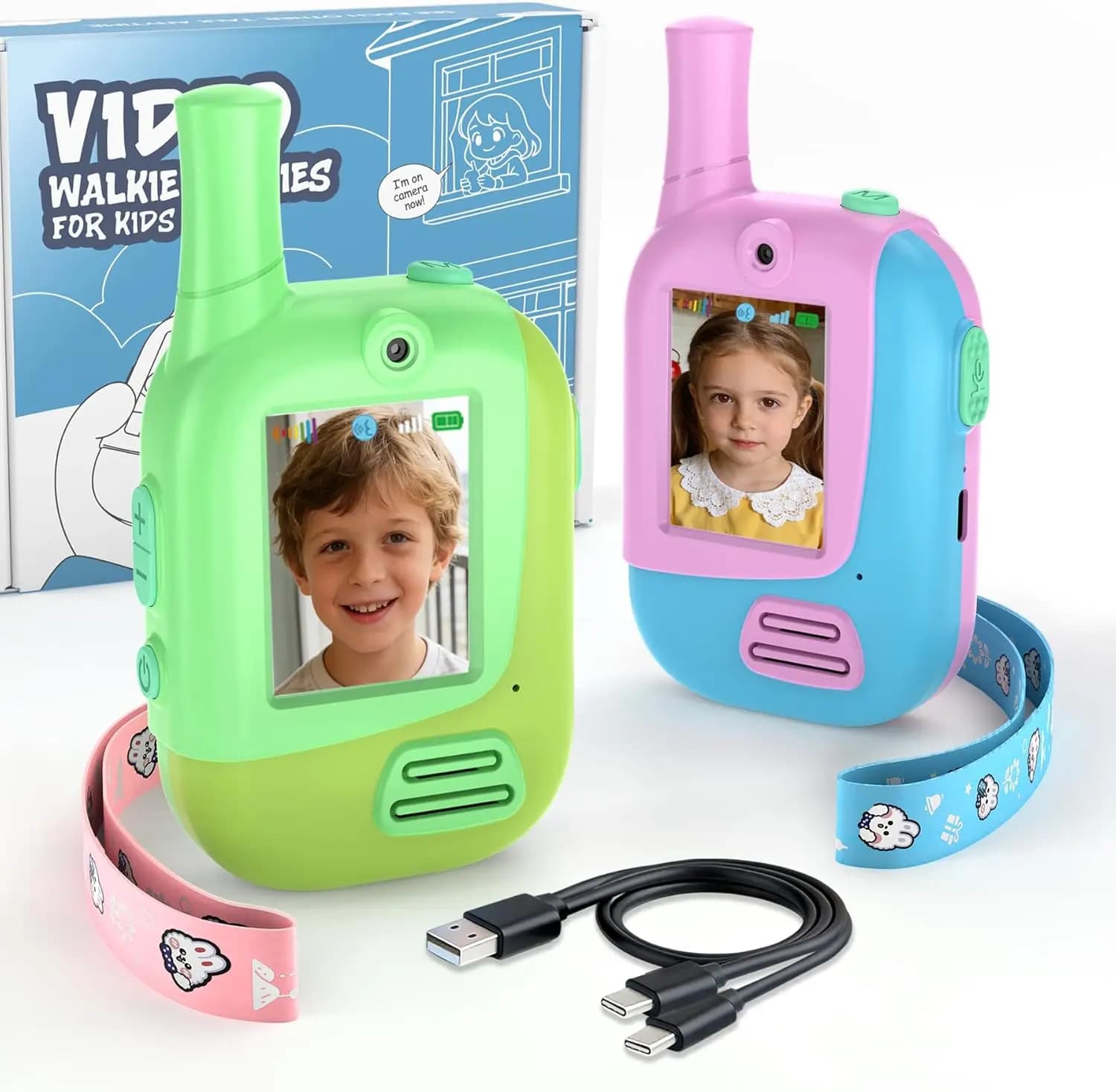 Set di 2 Walkie Talkie Ricaricabili con Fotocamera HD, 4 Modificatori di Voce per Avventure all'Aperto