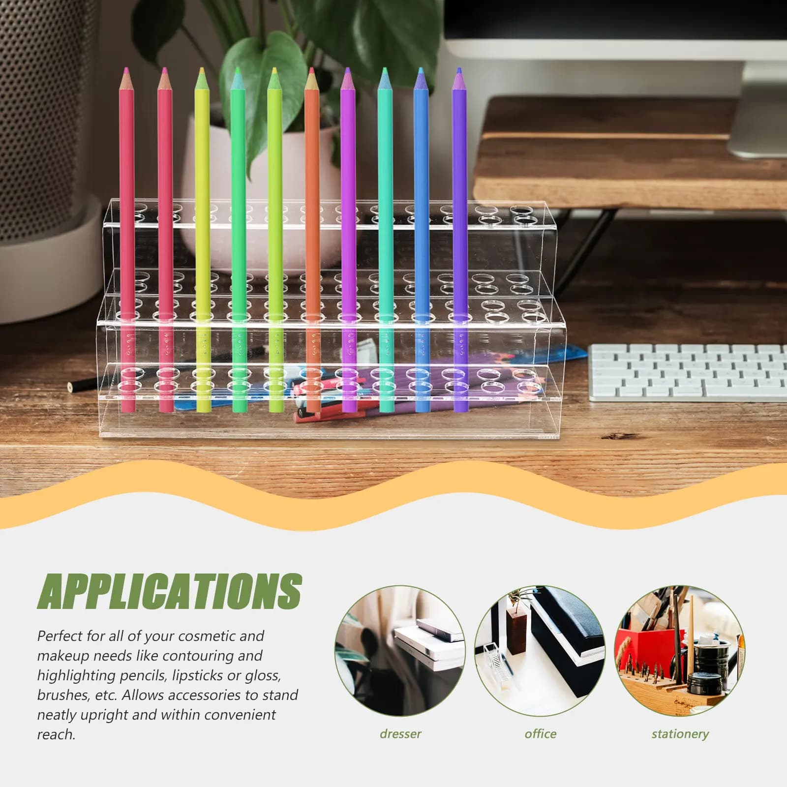 Acrylic Pen Storage Rack Multi-Slot Transparent Makeup Brush Organizer Pencil Stand Stationery Holder Manicure Tool