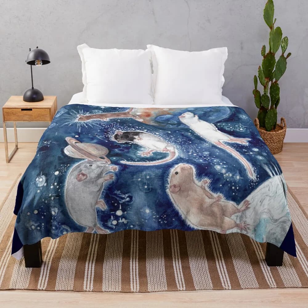 Ratti e stelle farciti all'indietro coperta topo roditori coperta stile cartone animato coperte animali divertenti per soggiorno camera da letto