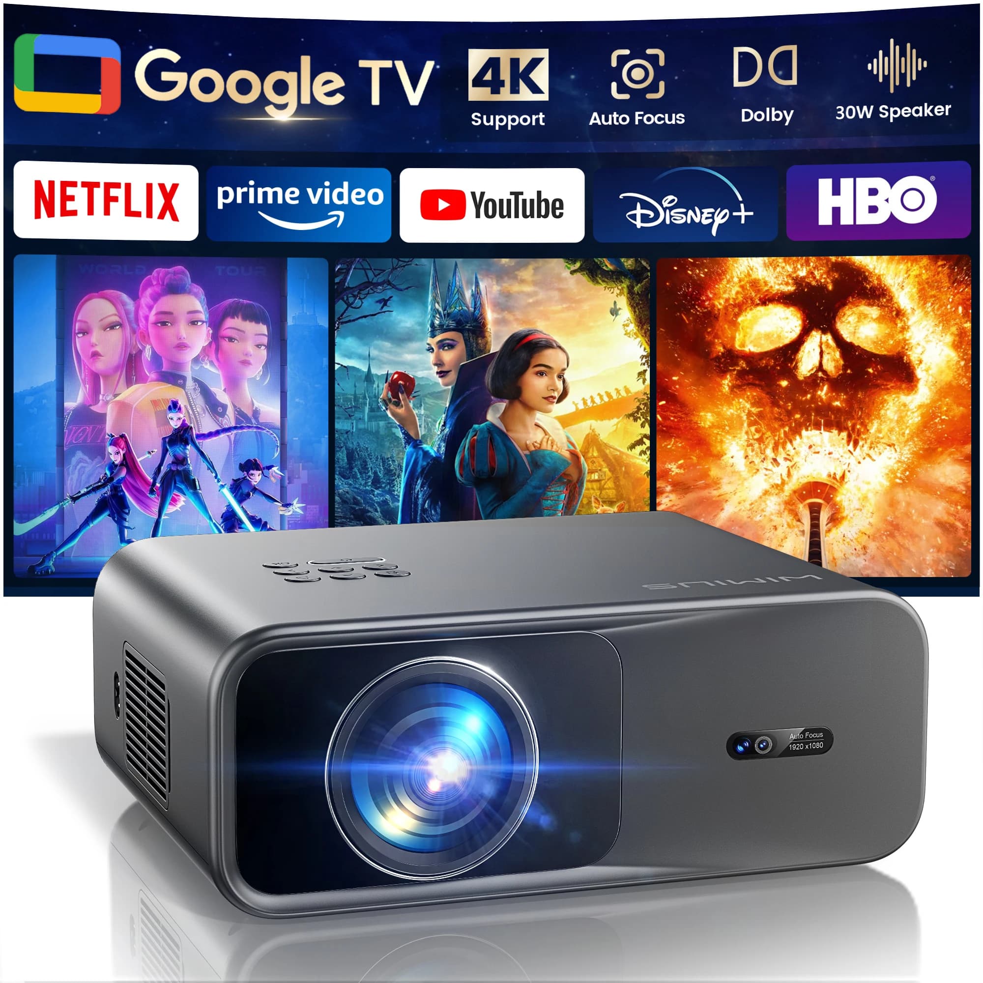 WIMIUS 1200 ANSI Proiettore 4K Full HD 1080P Google TV Gioco Beam Mini Proiettori per Film Home Theater WiFi BT5.2 Proiettore Laser