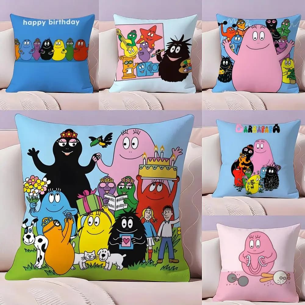 Simpatica fodera per cuscino in peluche reversibile con personaggi dei cartoni animati B-B-Barbapapas, per auto, divano, camera da letto, federa decorativa da regalo