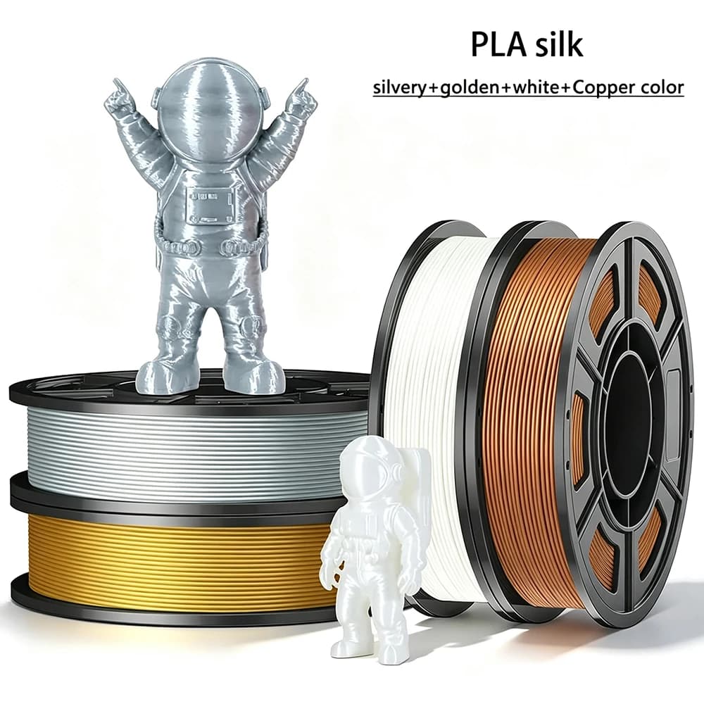 Filamento PLA 250g 500g 1kg 1.75mm per Stampante 3D, Effetto Seta, Argento, Oro, Bianco, Rame - Confezione Sottovuoto 250gx4 PLA 1.75mm