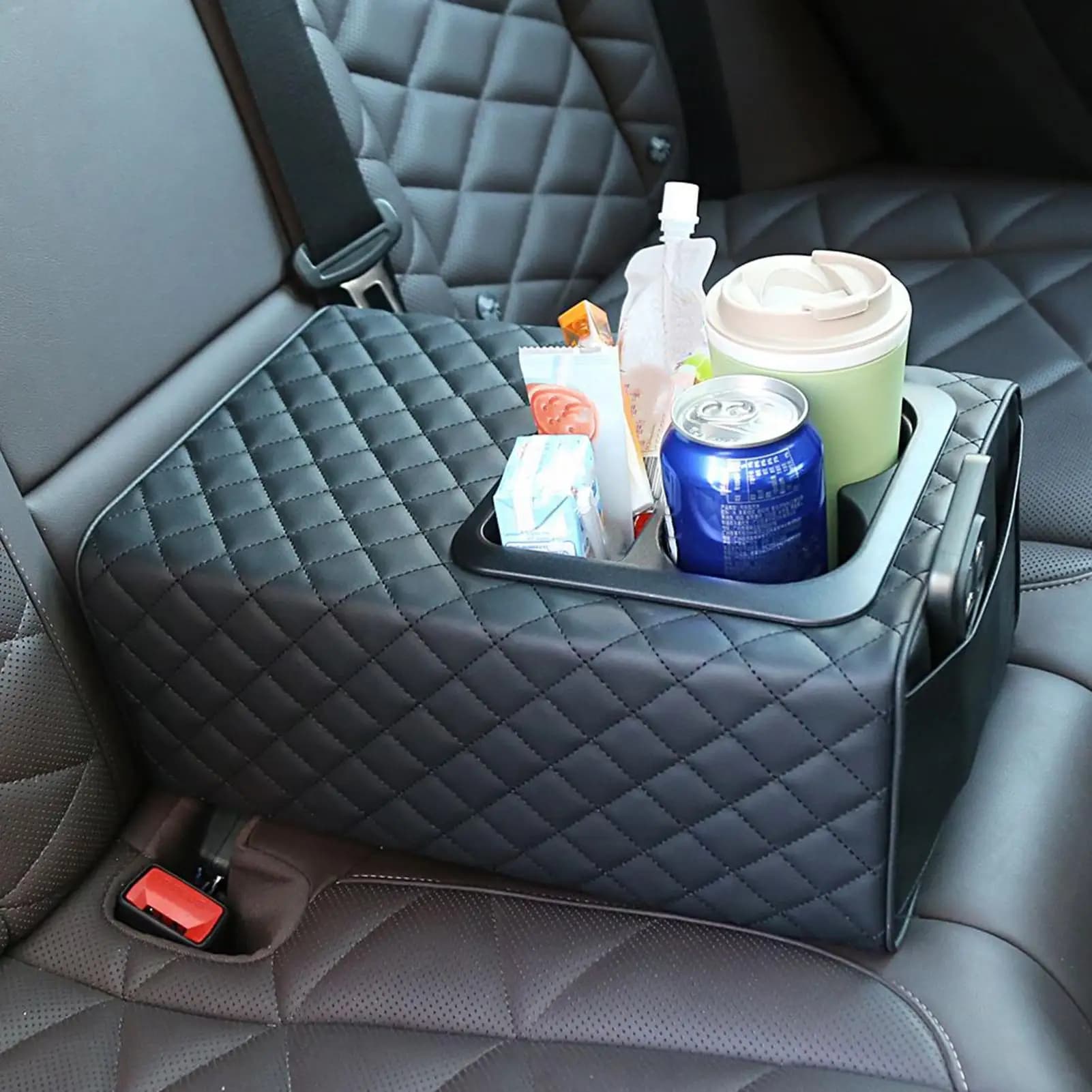 Cuscino rialzato per scatola bracciolo per sedile posteriore per auto con 2 portabicchieri Tappetino booster per console centrale per sedile posteriore automatico per interni auto