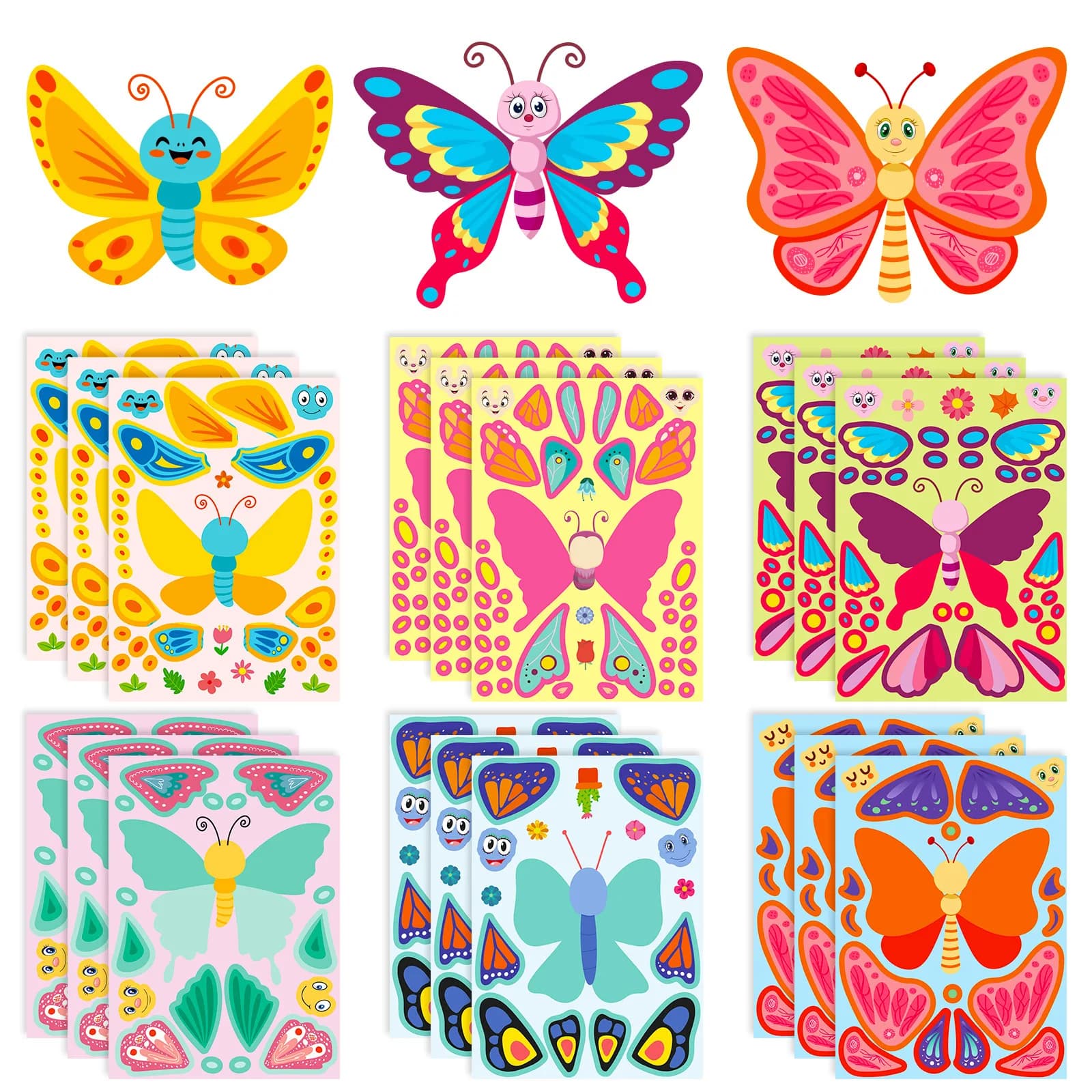 6 cute kids puzzle diy stickers games 6 butterflies create a funny face assemble stickers educational toys for kids