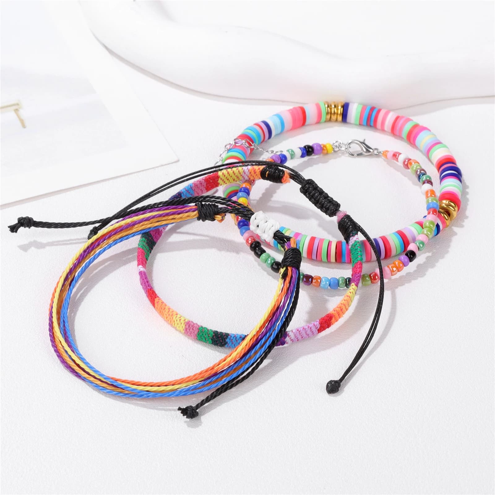 Bohemian Woven Rope Bracelet 4Pcs/Set Ethnic Cotton Braided Bangle Wristband Colorful Handmade Jewelry Gift For Women Men Friend