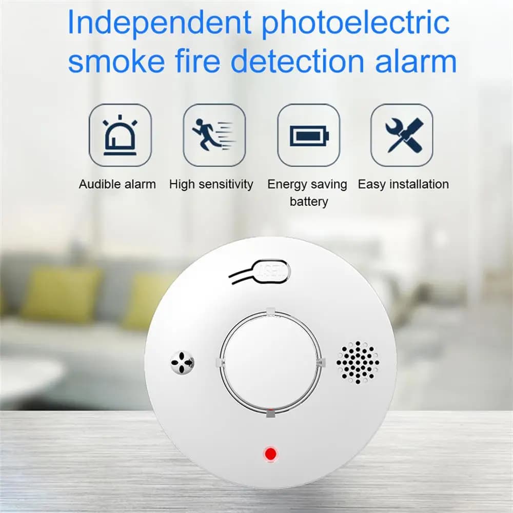 Rilevatore di Fumo e Incendi Wireless Indipendente con Allarme Sonoro e Luminoso per la Sicurezza di Casa, Cucina e Ufficio
