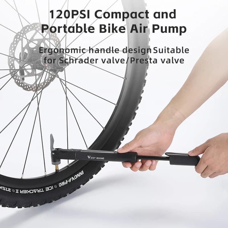 Mini pompa per bici 120PSI pompa a mano portatile valvola Schrader Presta per accessori per ciclismo gonfiatore per pneumatici per biciclette da strada MTB