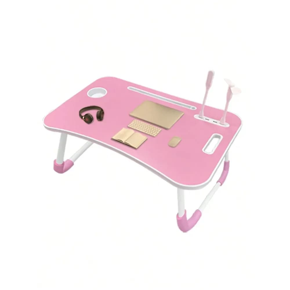 Tavolo da letto portatile grande per laptop, tavolo pieghevole, supporto multifunzionale per computer con portabicchieri e cassetto, USB, ventola A