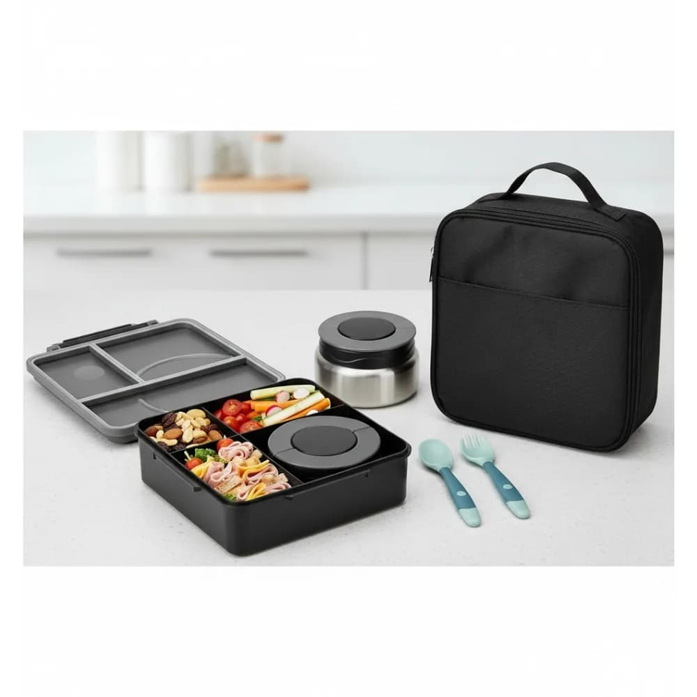 Set portapranzo Bento per bambini con contenitori termici da 8 once, a prova di perdite, borsa termica per la scuola - Nero