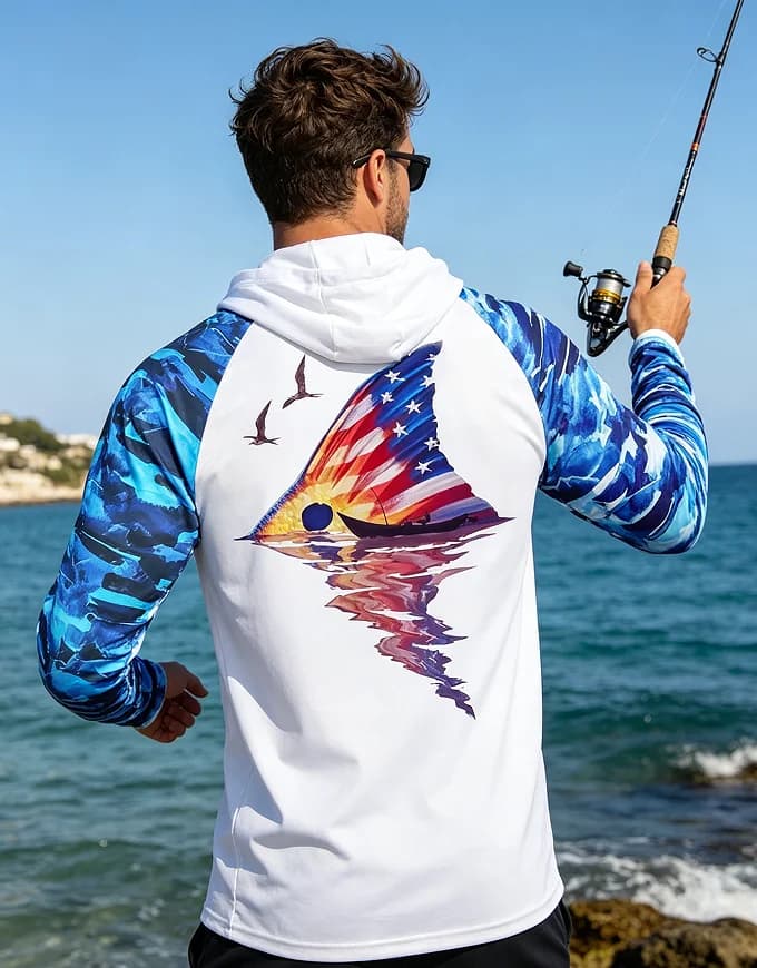 Felpa da Pesca a Maniche Lunghe per Uomo, Protezione UV UPF 50, T-Shirt Traspirante per la Pesca, Abbigliamento Comodo per la Pesca