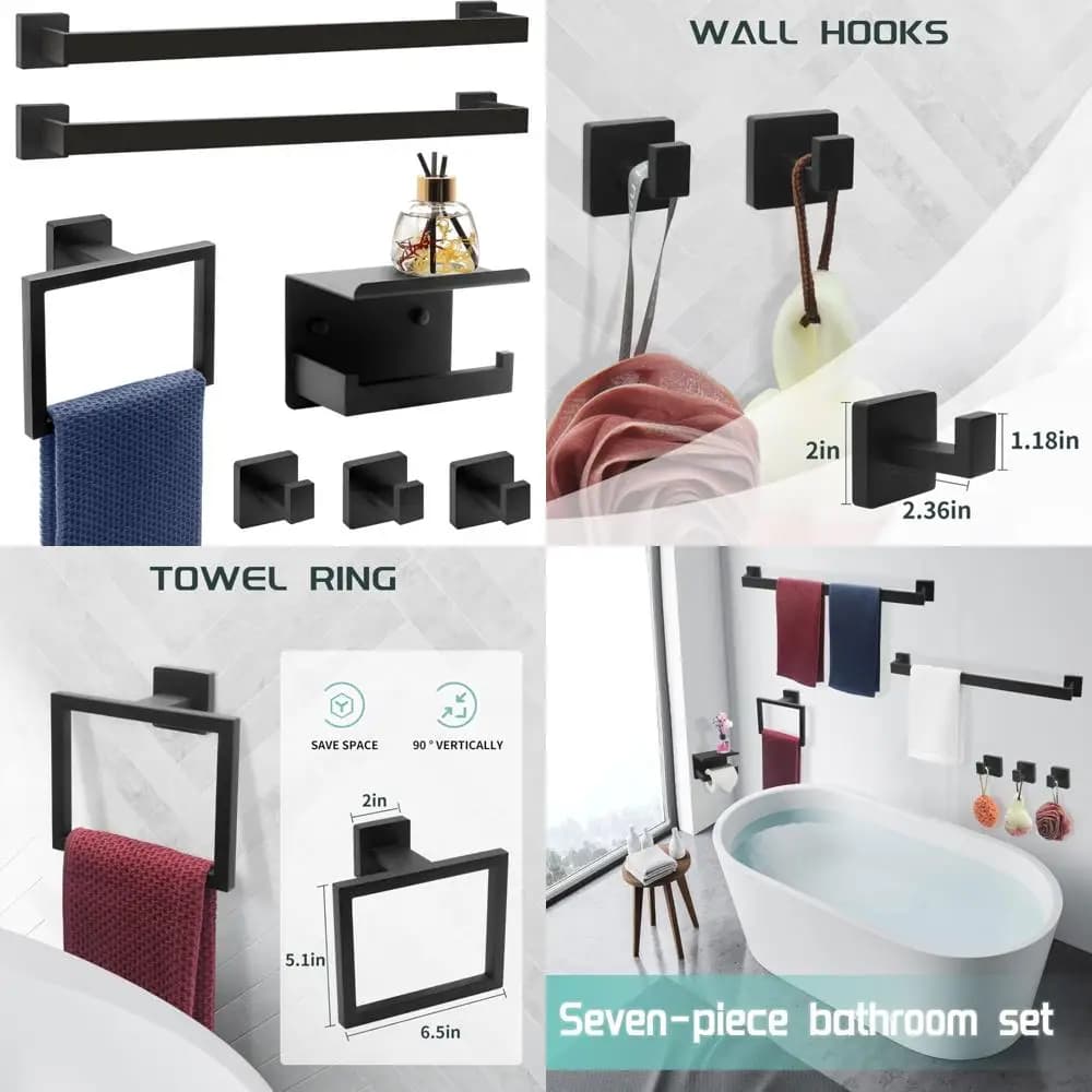 Set portasciugamani da bagno in acciaio inossidabile nero opaco con accessori per montaggio a parete