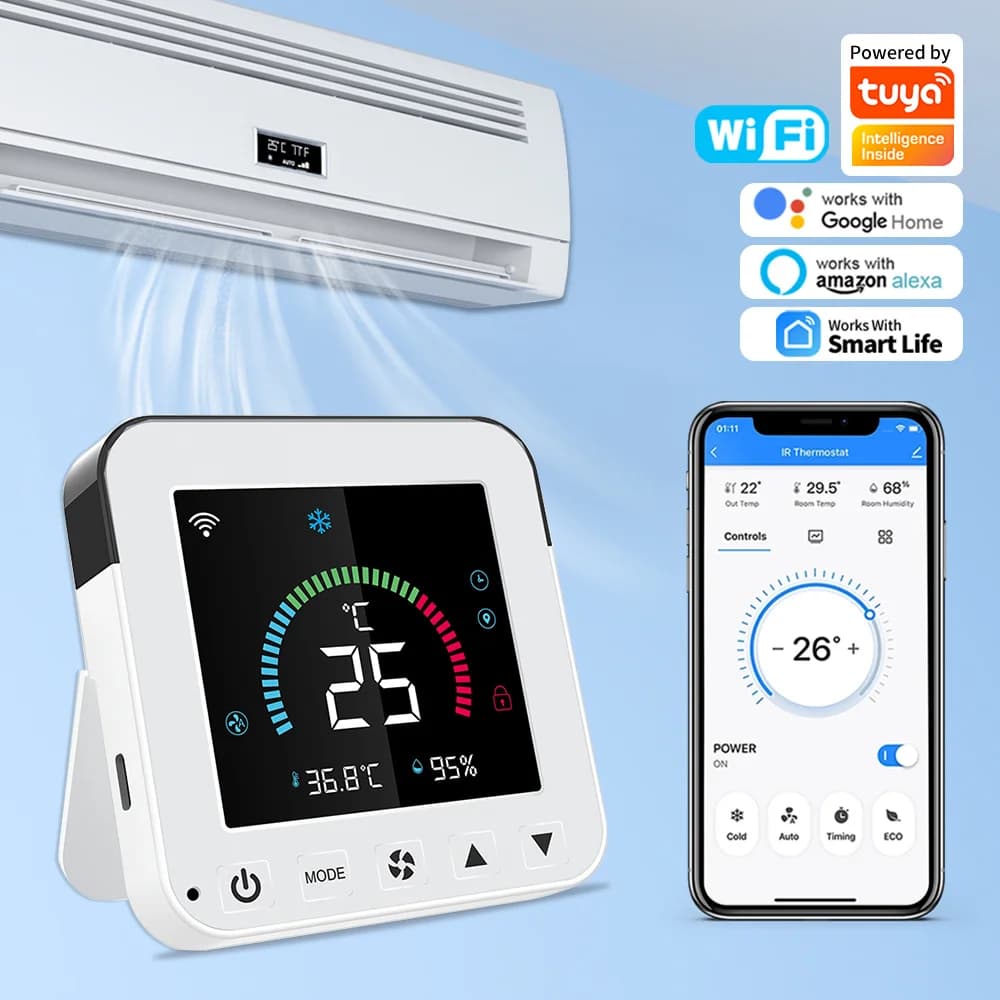 Thermostat WiFi Smart Tuya Air conditioner IR Temperature Humidity IR LCD control Touch Screen USB power Google Home Alex