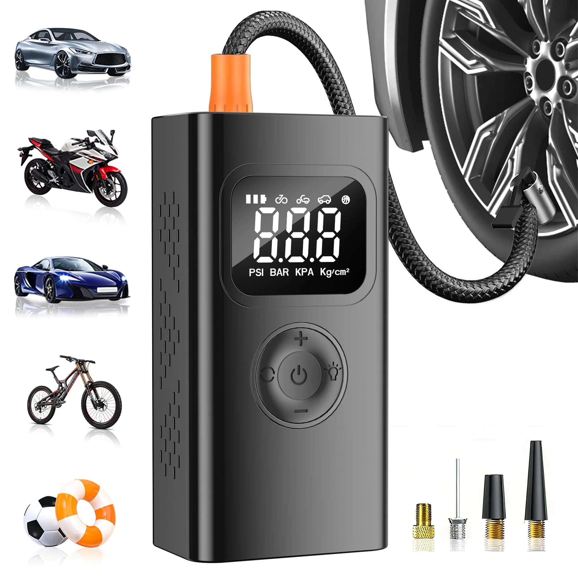 Mini gonfiatore per pneumatici per auto Pompa elettrica per compressore d'aria portatile 150PSI con display LCD Luce a LED per palla da bicicletta per moto