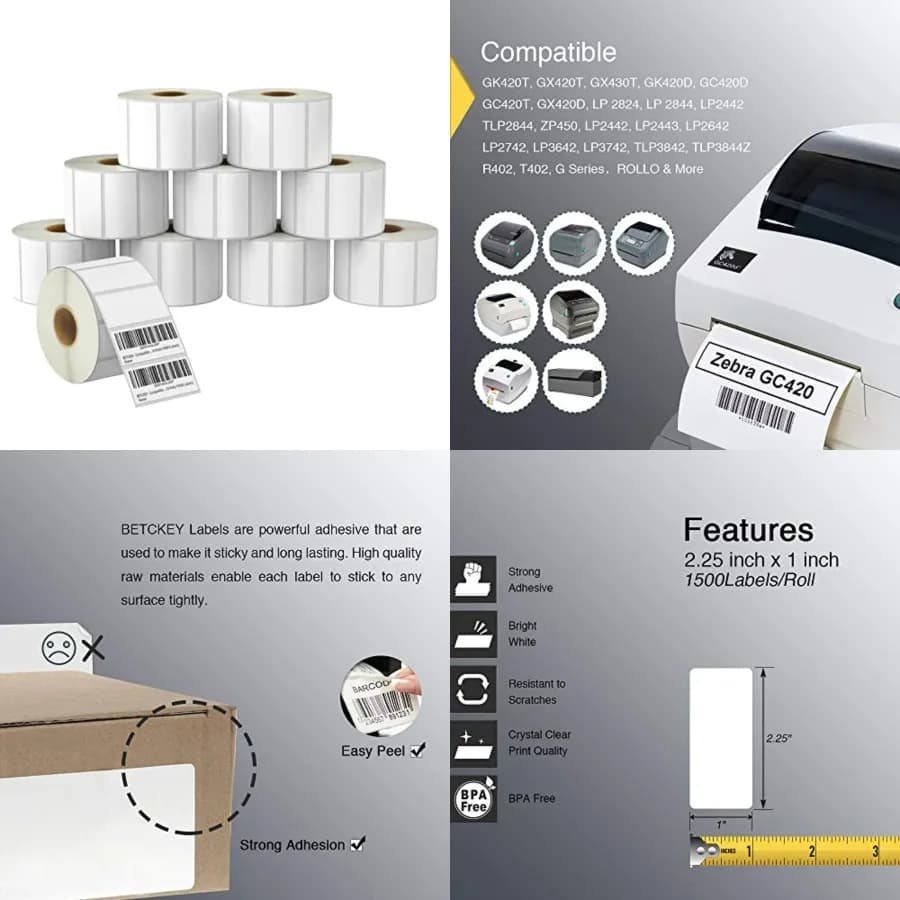Etichette multiuso e per cartelle da 2,25" x 1" (57 mm x 25 mm) compatibili con stampanti di etichette Zebra/Rollo, adesivo premium e PE