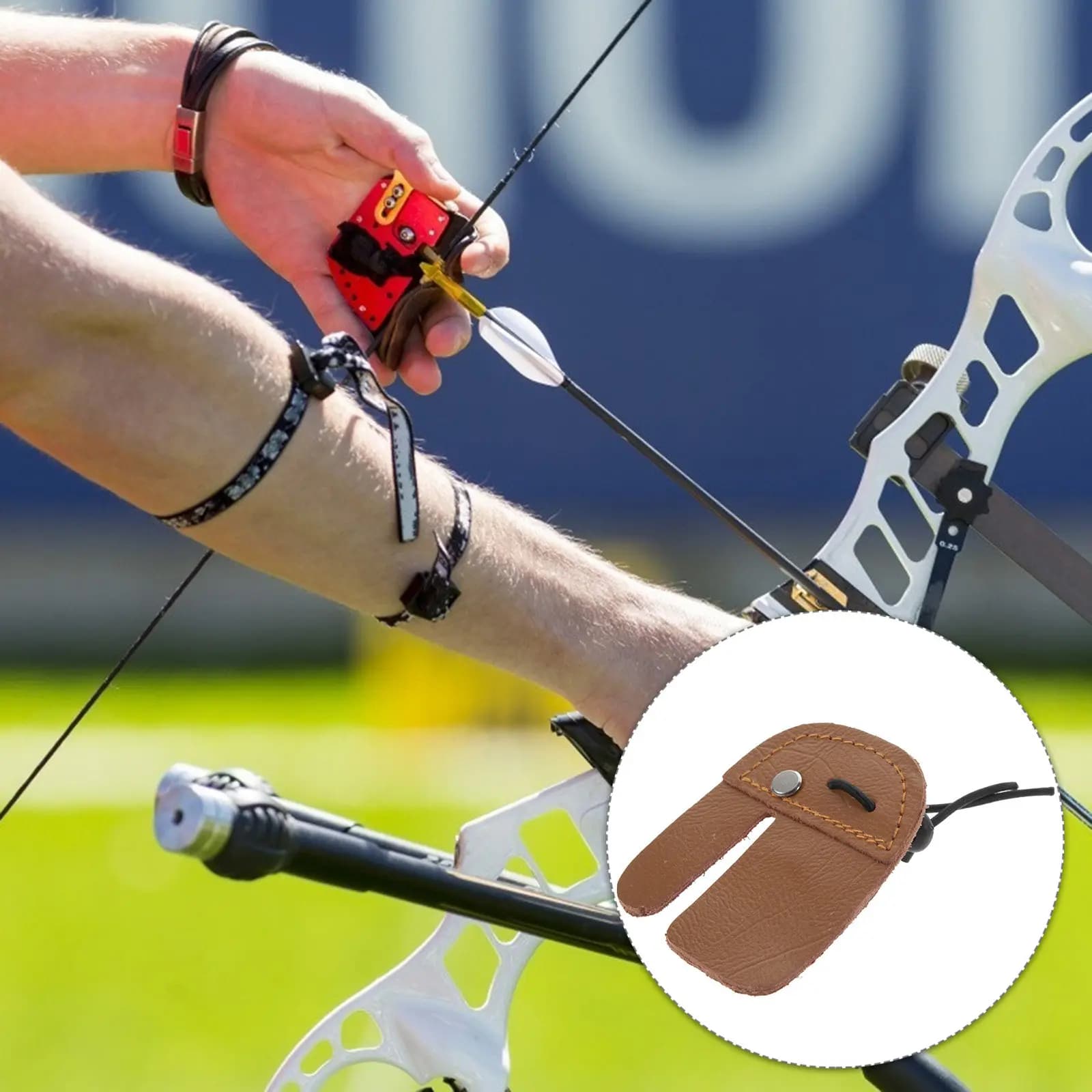 Double-Layer Genuine Cow Archery Finger Tab for Target Shooting Hunting with Litchi Grain Surface Wear-Resistant