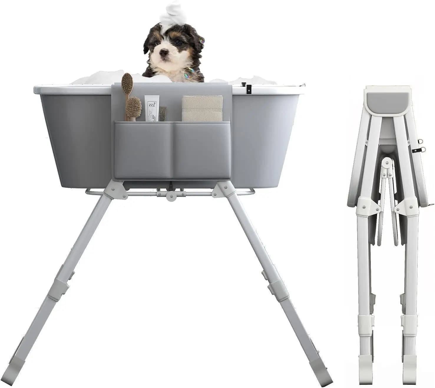 Vasca da bagno per cani rialzata pieghevole di nuovo arrivo + supporto per toelettatura animali domestici + facile stoccaggio + uso domestico o mobile