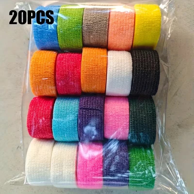 20 Pezzi Nastro Sportivo Autoadesivo Colorato Non Tessuto da 2,5 CM, Benda Coesiva per Cani, Gatti, Cavalli, Supporto per Caviglia, Ginocchio e Polso