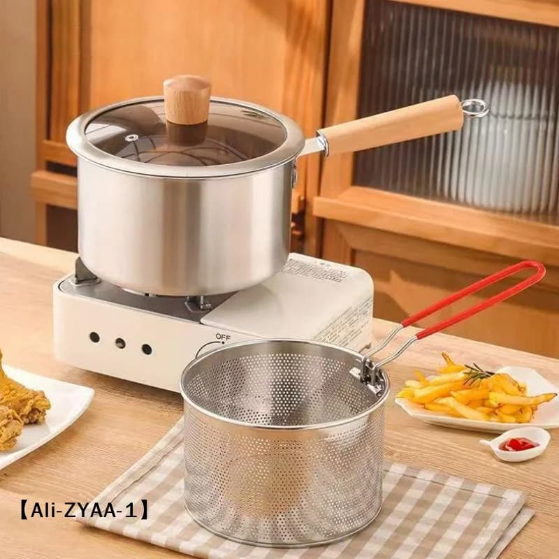 【A】Stainless Steel Deep Frying Pot with Strainer, Tempura Fries Chicken Fried Pan, Kitchen Cooking Oil Filter Tool