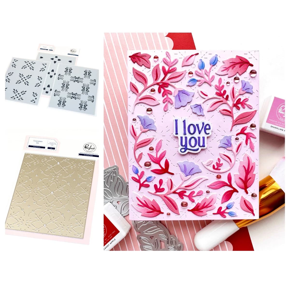 Complete Set of Fustelles and Stamps for Petal Mosaic, Artful Foundations, Bundle Complete for Decoration of Fa-da-Te and Scrapbook Cards, Fresh Pink Fustelles