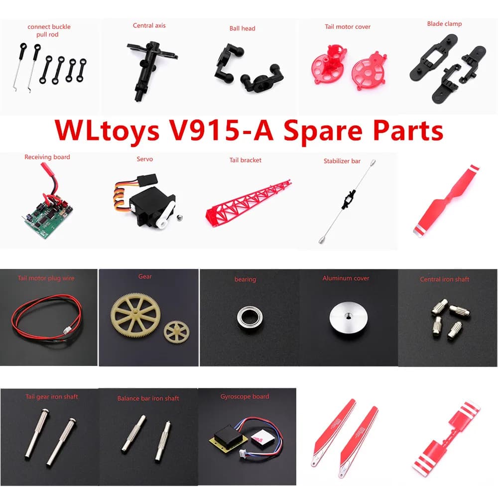WLtoys V915-A Pezzi di ricambio per elicotteri RC Scheda ricevente Servo Gear Morsetto per lama Barra stabilizzatrice Asta di trazione Albero in ferro Testa a sfera