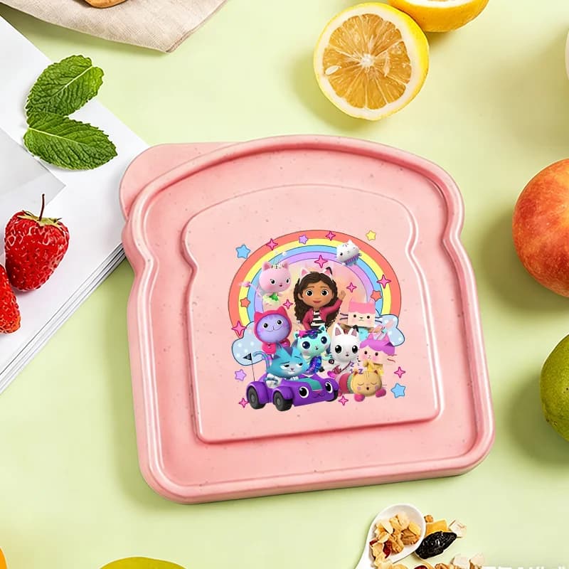 Scatole per il pranzo per bambini Gabbys Dollhouse, contenitori per toast, simpatici contenitori per sandwich in stile anime con coperchio, portapane portatile per picnic, bento case.
