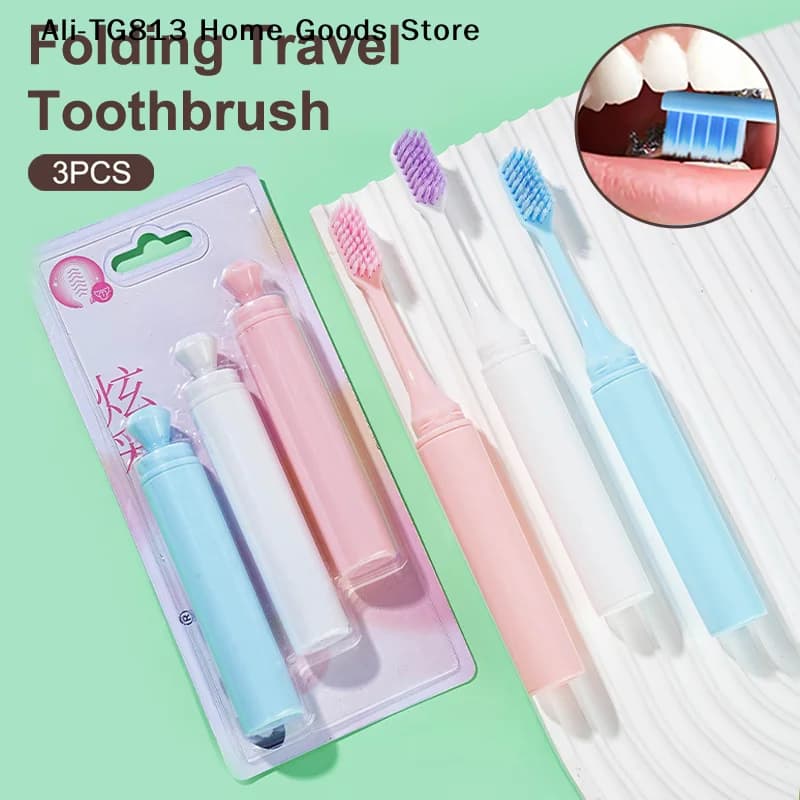 [TG813] Set di 3 Spazzolini da Viaggio Pieghevoli, Portatili, Morbidi per Adulti, Colori Vivaci per la Pulizia dei Denti
