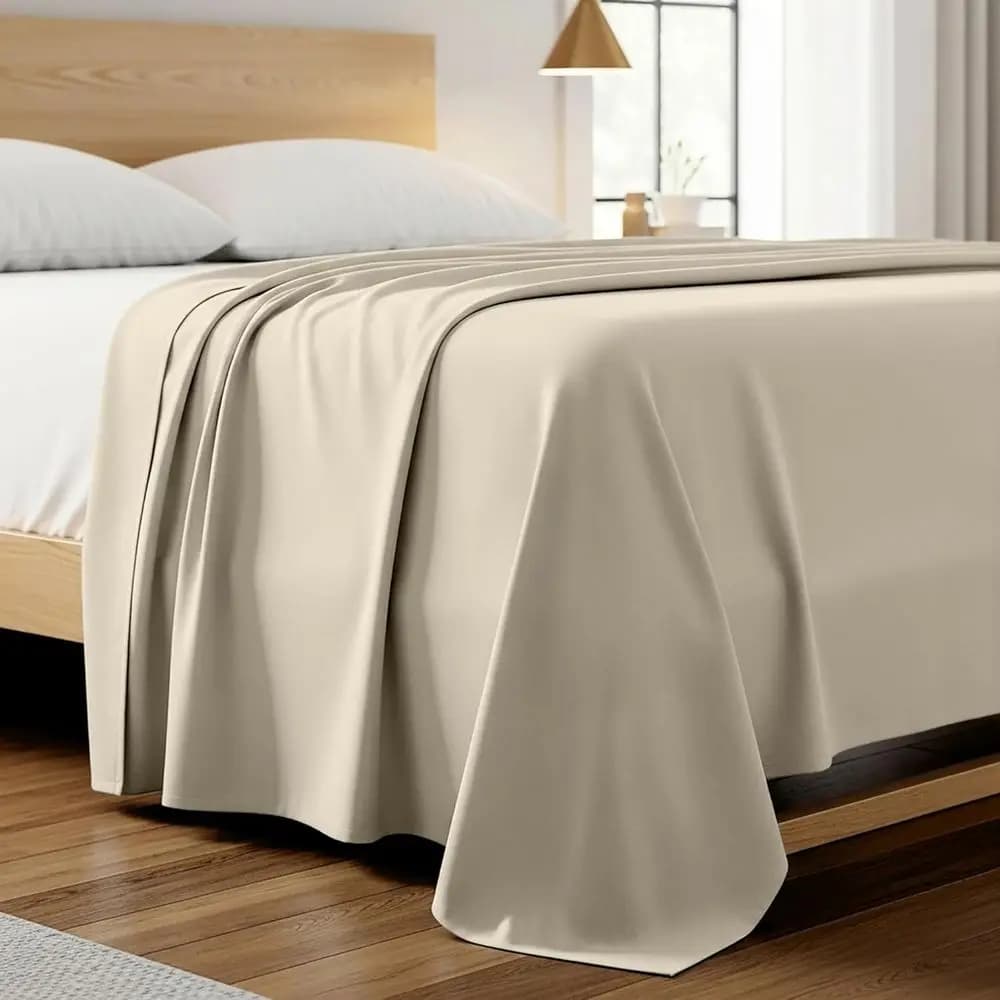 Queen Size Luxury Hotel-Quality Cooling Bed Sheet - Wrinkle & Stain Resistant - 1 Sheet Only (Beige)