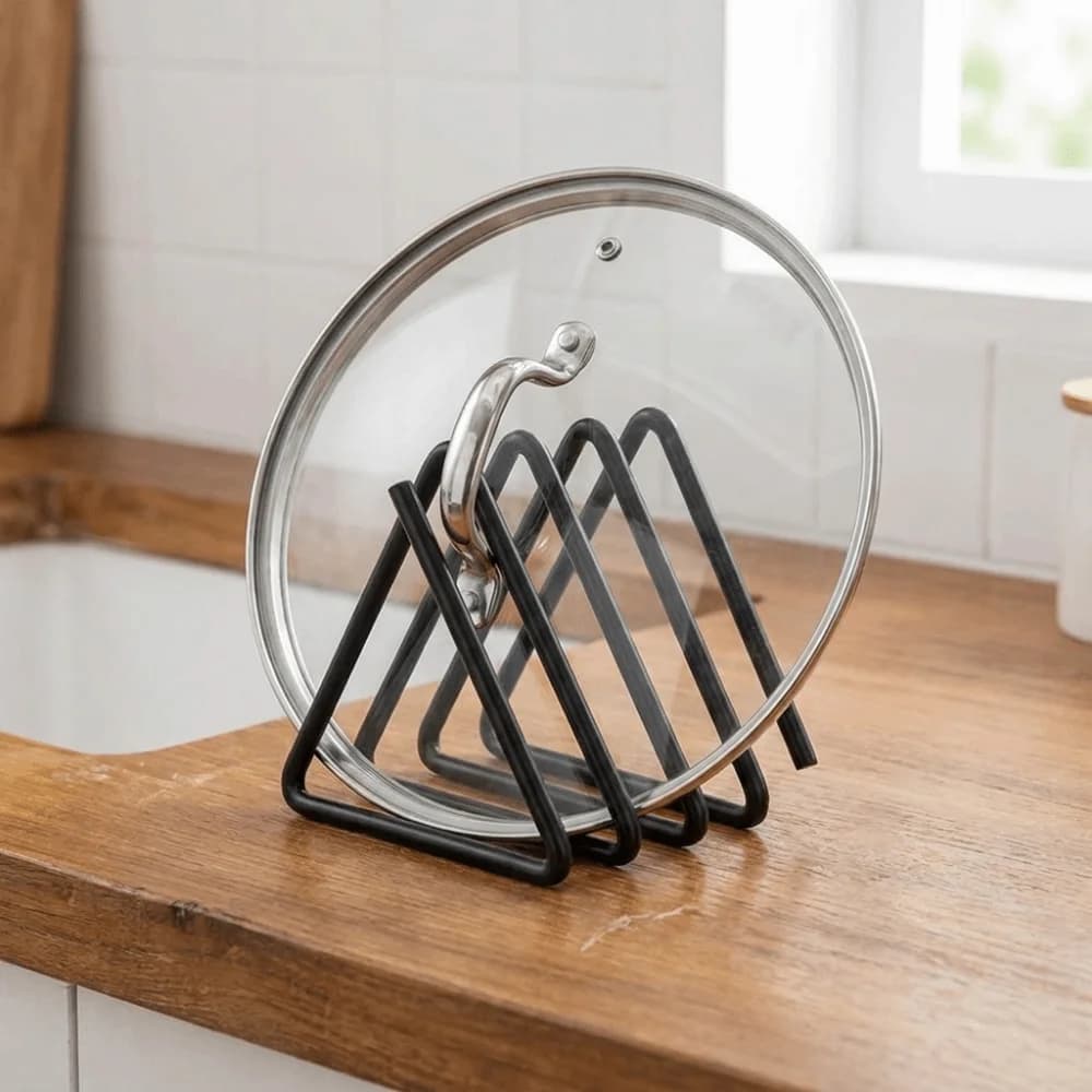 Iron Cutting Board Storage Rack Triangular Rust-proof Pot Lid Storage Rack 4-Slot Space Saving Cutting Board Holder