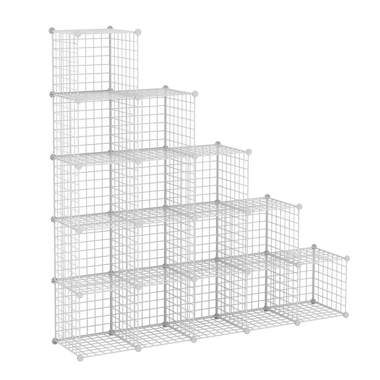 'Hot Selling Stack Wire Cube Organizer Black Grid Panels Plant Decoration Shelf
