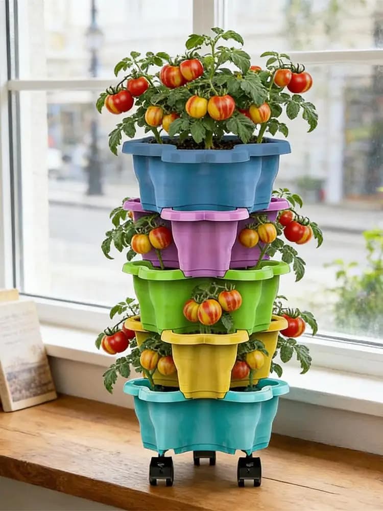 Vertical Planter at 4/5 Levels, Multilayer Plastic Planter for Garden, Strawberries and Potatoes