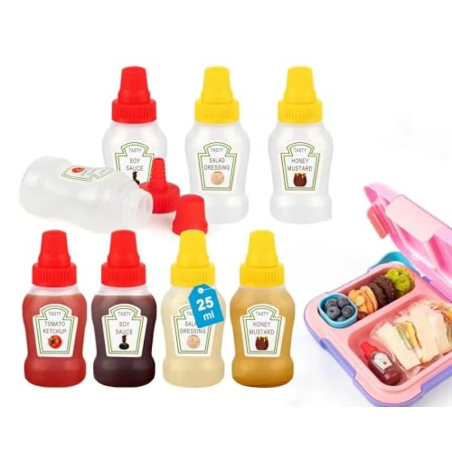8 pezzi mini bottiglia di ketchup mini condimenti portatili bottiglia da spremere 25ml accessori per il pranzo a prova di perdite per adulti ketchup conta