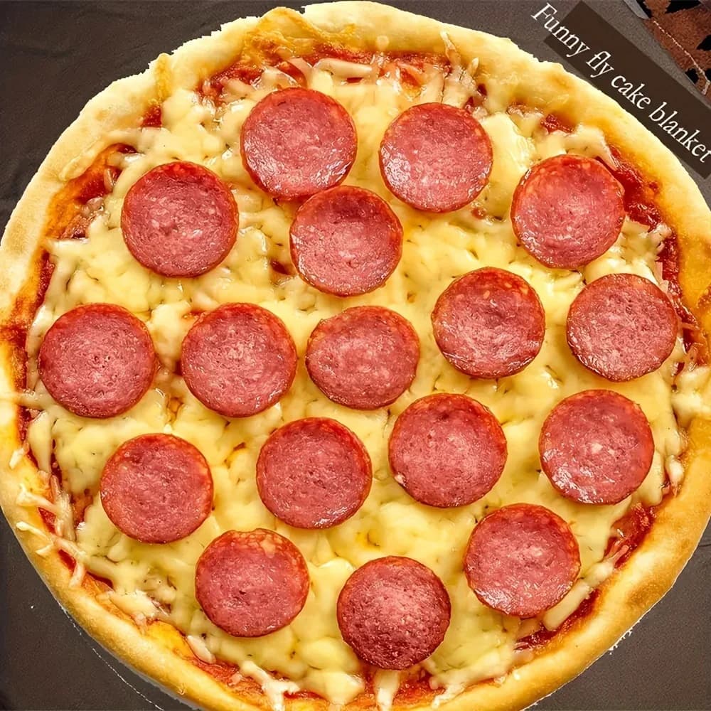 Divertente coperta in pile con motivo pizza: design realistico di Pepperoni, morbida e calda, perfetta per le serate del divano e l'arredamento eccentrico
