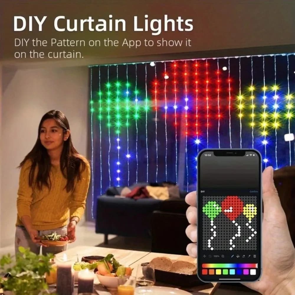 Smart LED Christmas Curtain Lights RGB Music Sync Fairy String Lights APP Remote Control for Bedroom Party Garden Holiday Decor