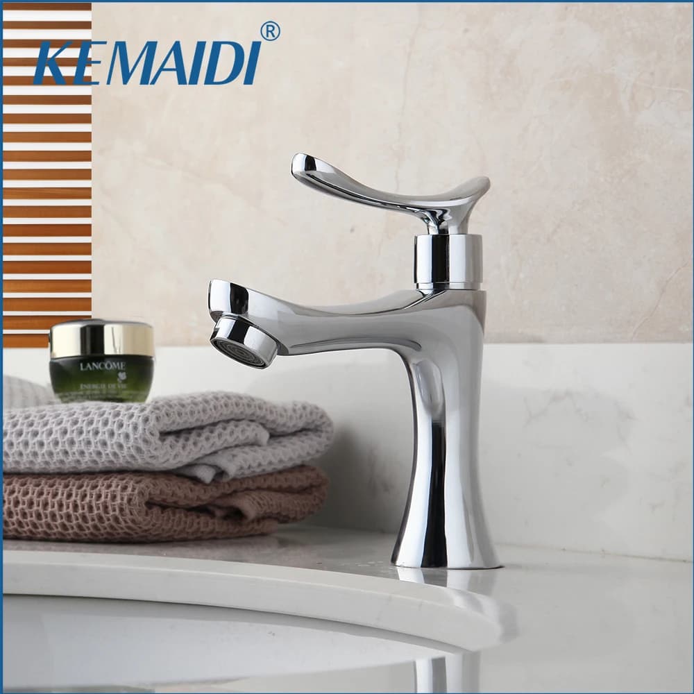 KEMAIDI Flusso Beccuccio Bagno Rubinetto Del Bacino Nichel Spazzolato Rubinetti Lavandino del Bagno Freddo Singolo Rubinetti Piattaforma Montata Singola Maniglia del Rubinetto