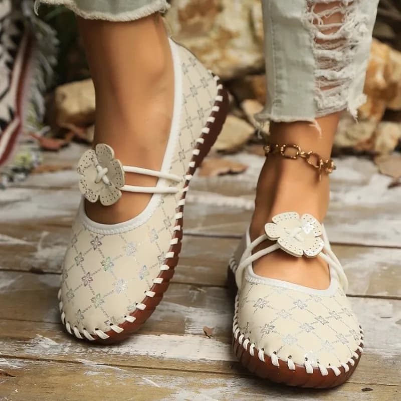 Scarpe da Donna con Suola Morbida, Versatili e Comode per l'Autunno, Mocassini in Pelle Stampata con Punta Rotonda, Taglie Grandi