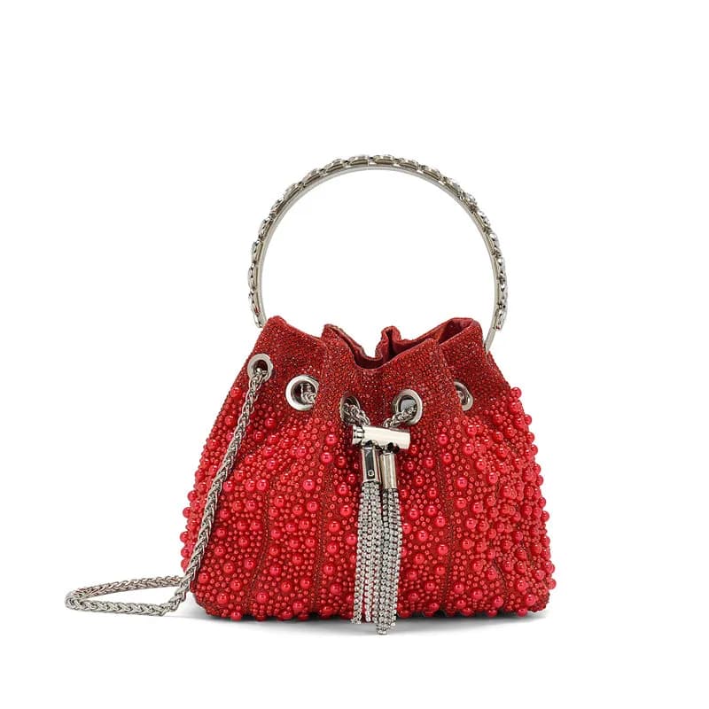 Borsa a secchiello piena di perle da donna di nuovo design Borsa a tracolla da sera con diamanti lucidi glitterati Borsa a tracolla di lusso di fascia alta per abito da festa