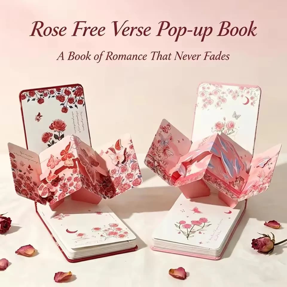 64 sheets Exquisite Rose Pop-Up Notebook, High-Quality Portable Planner, Thick Pop-Up Book, Creative Diary Notebook