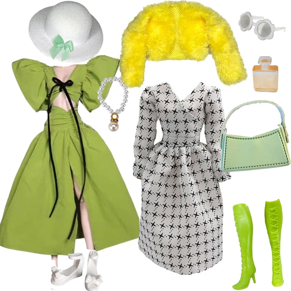 1/6 Vestiti per le bambole Abiti stile verde Borsa per scarpe per 12 pollici Abiti per bambole di moda Fatti a mano 30 cm Accessori per abbigliamento per bambole