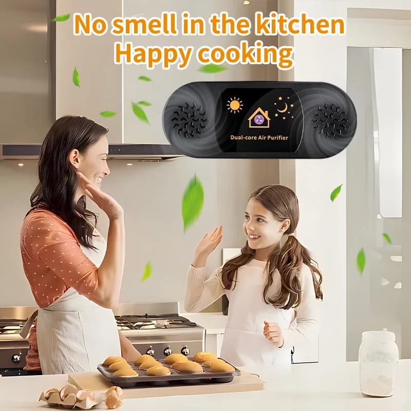 Purificatore d'aria da cucina dual-core | Rimozione degli odori 3 in 1, nessun filtro necessario | Sensore intelligente per fumo e odori di cottura | Casa e Commer
